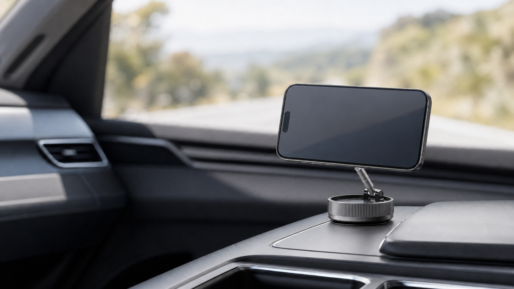 Nollumi FlexMount holding a phone on a smooth car console